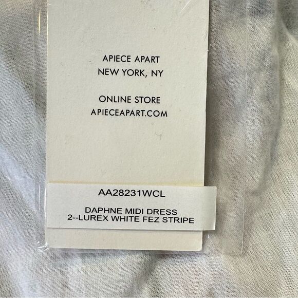 NEW Apiece Apart Daphne Midi Dress Lurex Metallic White Fez Stripe Size 2 - Picture 9 of 11